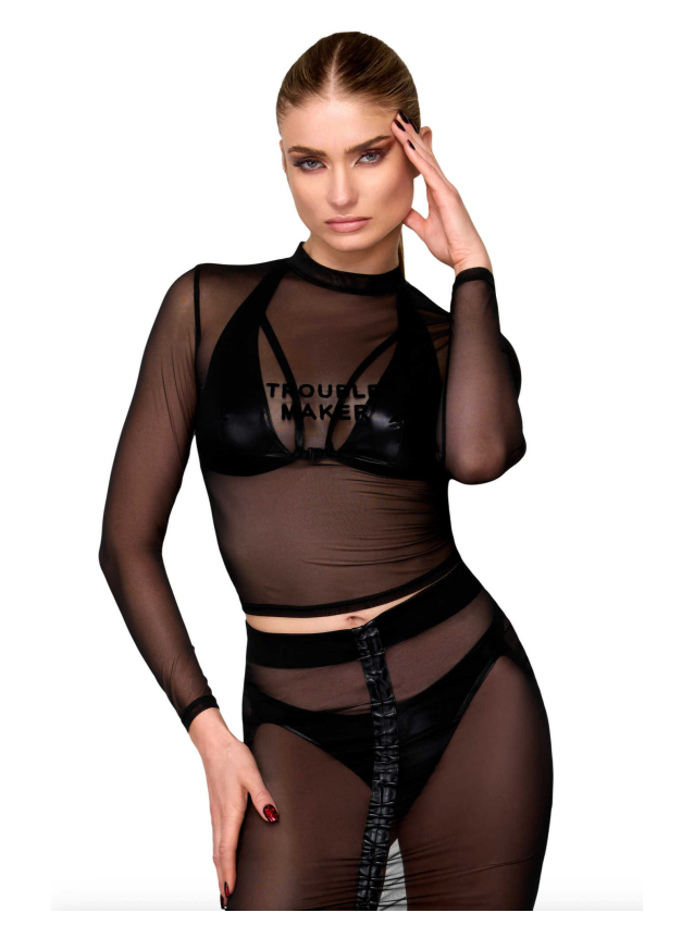 Top transparent en tulle doux à imprimé floqué - L, M, S, XL