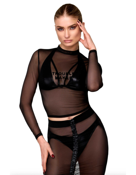 Top transparent en tulle doux à imprimé floqué - L, M, S, XL