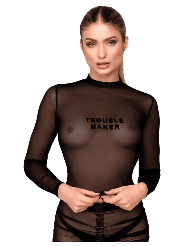 Top transparent en tulle doux à imprimé floqué - L, M, S, XL