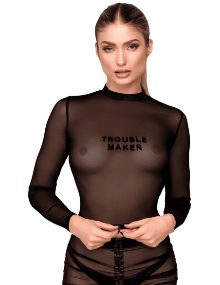 Top transparent en tulle doux à imprimé floqué - L, M, S, XL