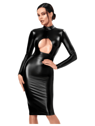 Robe midi moulante en Powerwetlook à manches longues - L, M, S, XL, XXL, XXXL