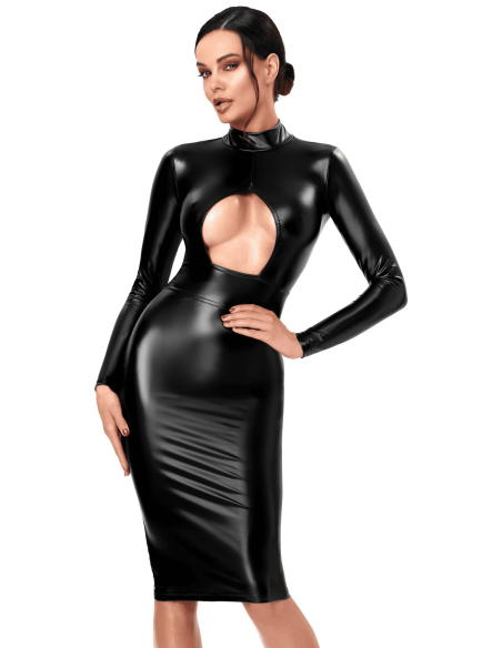 Robe midi moulante en Powerwetlook à manches longues - L, M, S, XL, XXL, XXXL
