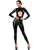 Combinaison intégrale noire effet wetlook avec ouverture poitrine