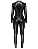 Combinaison intégrale noire effet wetlook avec ouverture poitrine