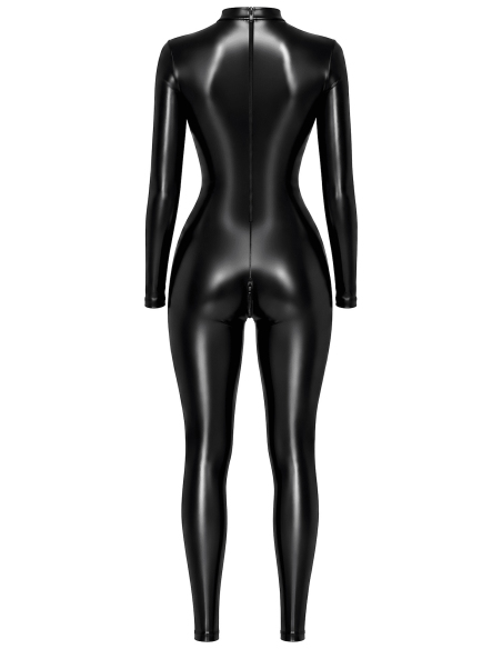Combinaison intégrale noire effet wetlook avec ouverture poitrine