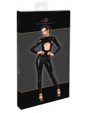 Combinaison intégrale noire effet wetlook avec ouverture poitrine