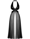 Robe longue dos-nu croisée avec jupe en tulle transparent