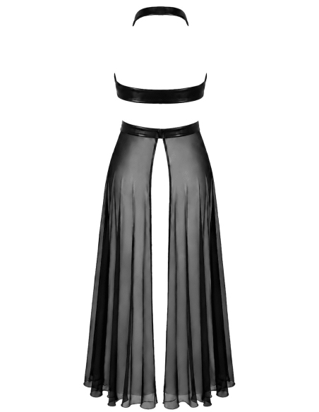 Robe longue dos-nu croisée avec jupe en tulle transparent