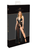 Robe longue dos-nu croisée avec jupe en tulle transparent