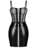 Robe courte à laçage intégral en Powerwetlook et tulle transparent