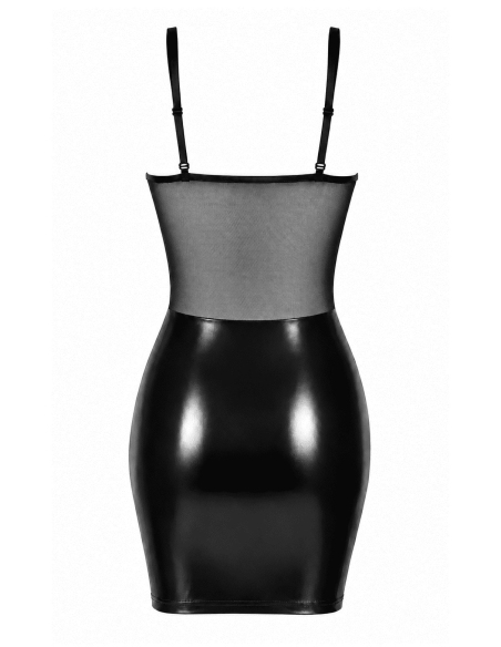 Robe courte à laçage intégral en Powerwetlook et tulle transparent