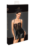 Robe courte à laçage intégral en Powerwetlook et tulle transparent