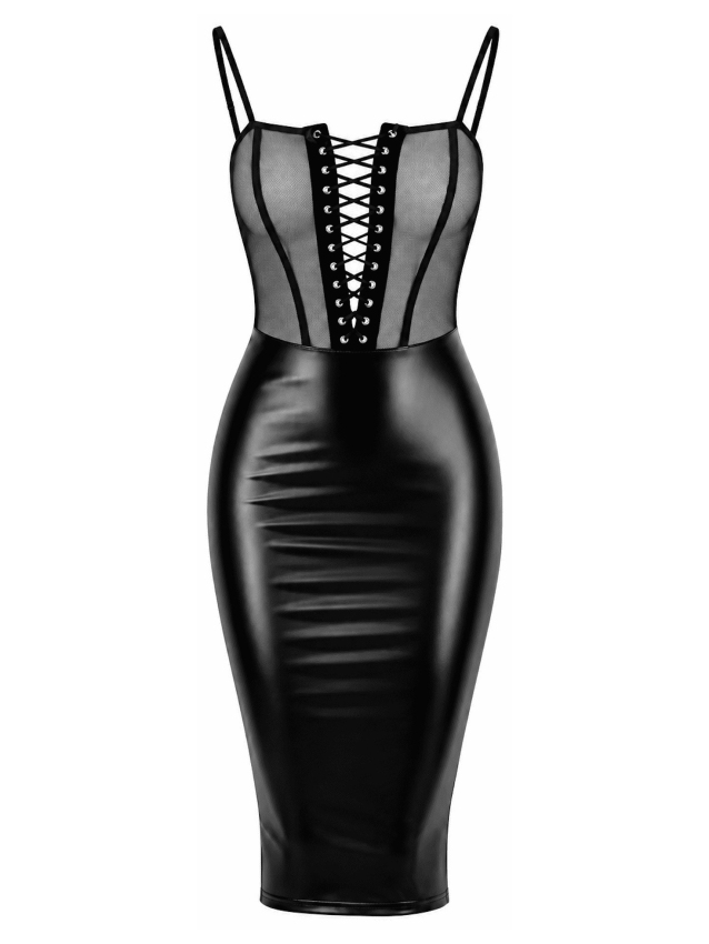 Robe midi crayon à laçage en tulle et...