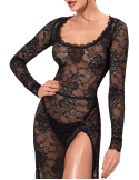 Robe longue en dentelle avec décolleté plongeant