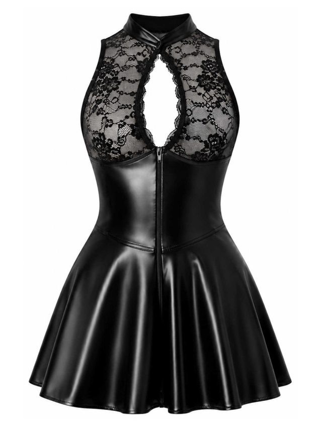 Robe courte évasée à col montant et...