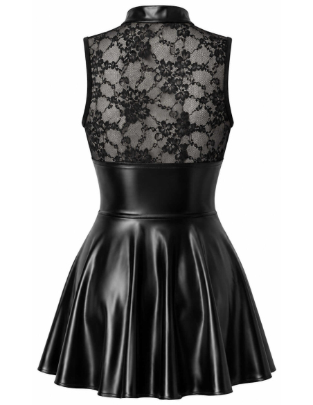 Robe courte évasée à col montant et dentelle