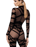 Combinaison en tulle floqué style bondage à manches longues et jambes longues