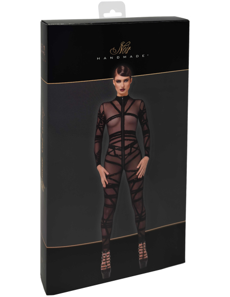 Combinaison en tulle floqué style bondage à manches longues et jambes longues