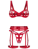 Ensemble 3 pièces soutien-gorge, porte-jarretelles et string ouvert à cristaux scintillants