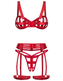 Ensemble 3 pièces soutien-gorge, porte-jarretelles et string ouvert à cristaux scintillants