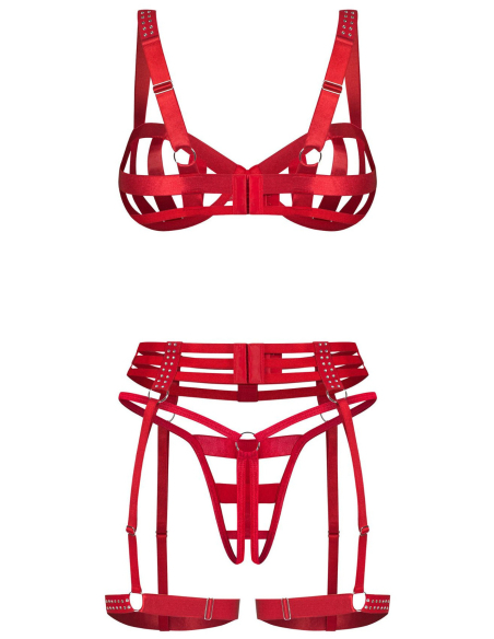 Ensemble 3 pièces soutien-gorge, porte-jarretelles et string ouvert à cristaux scintillants