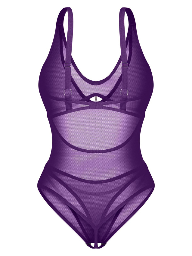 Body ouvert violet à bretelles réglables