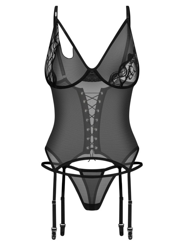 Ensemble corset court et string noir