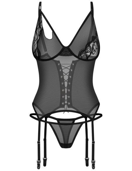 Ensemble corset court et string noir