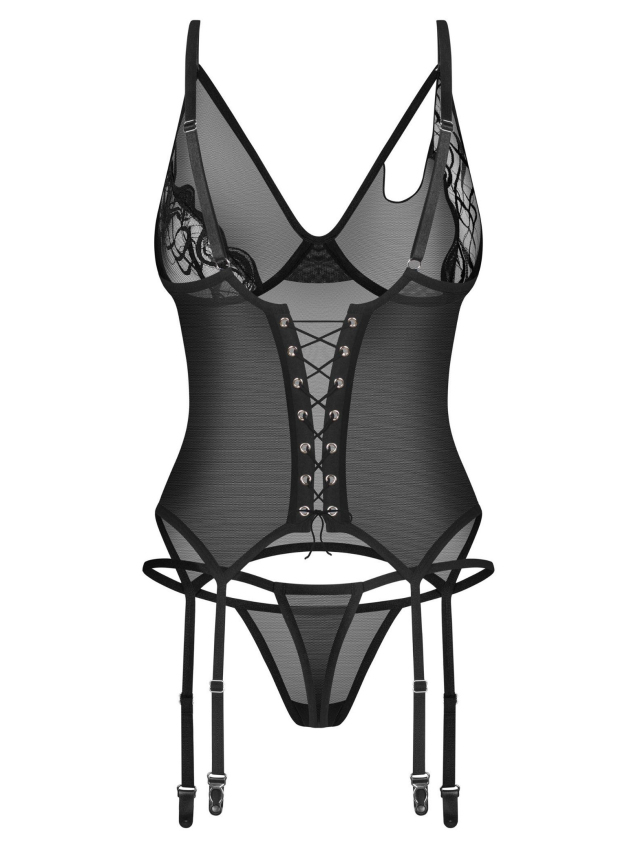 Ensemble corset court et string noir