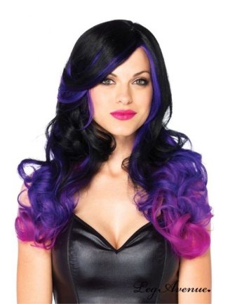 Perruque Longue Tie & Die noir et mauve-Leg Avenue-Accessoires